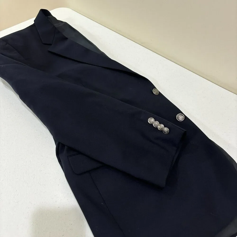 Michael Kors Navy Blue 100% Wool Blazer 46R Sport Coat Silver Crest Academia